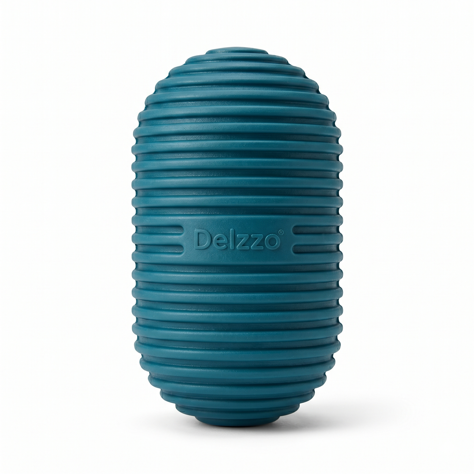 Delzzo Durable Ribbed Oval Dog Toy & Treat Dispenser - Teal (Interactive Rubber Chew Toy for Medium & Large Dogs)