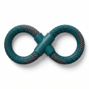 Delzzo Durable Figure 8 Rope and Rubber Dog Tug Toy - Teal & Grey (Interactive Heavy Duty Chew Toy for Medium & Large Dogs)