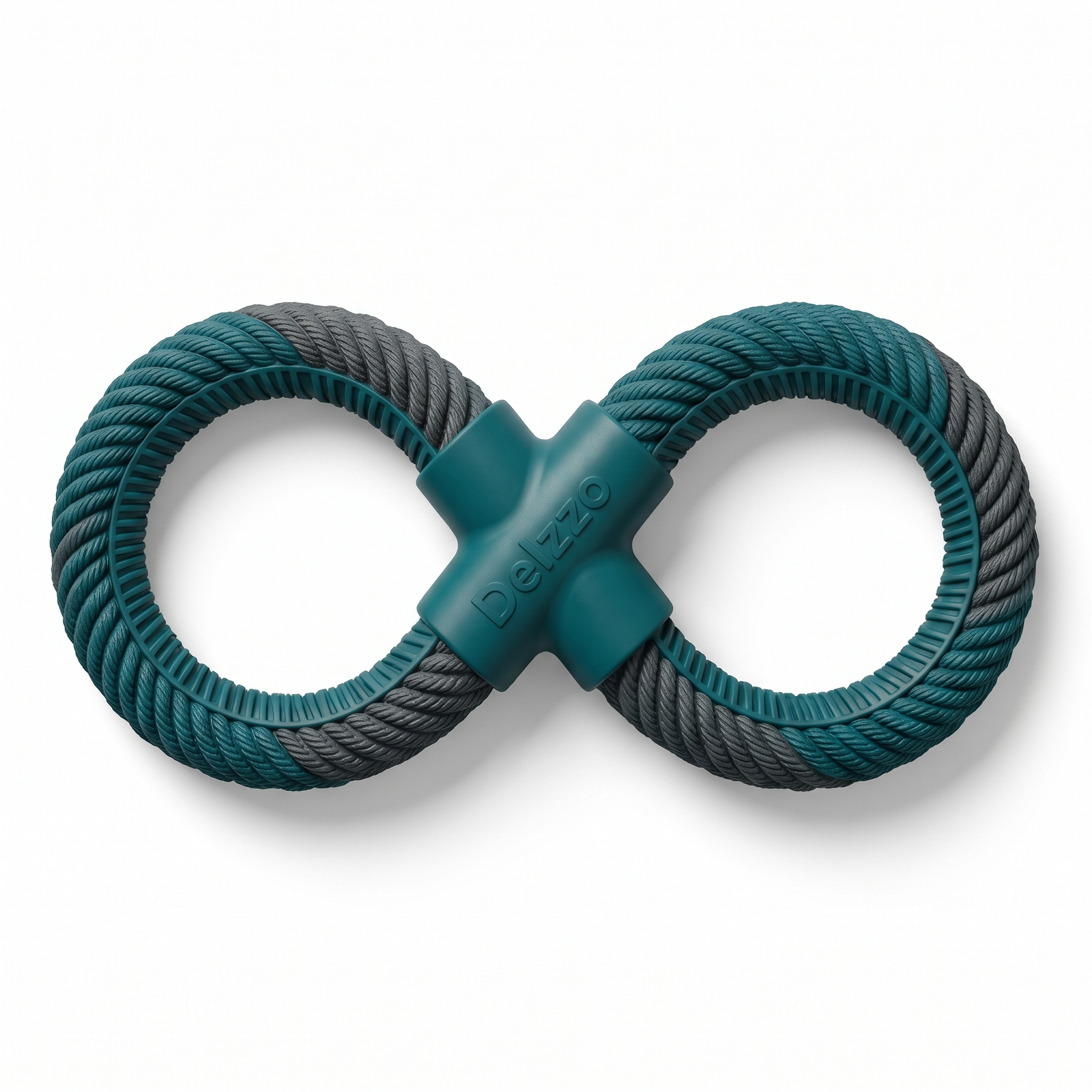 Delzzo Durable Figure 8 Rope and Rubber Dog Tug Toy - Teal & Grey (Interactive Heavy Duty Chew Toy for Medium & Large Dogs)
