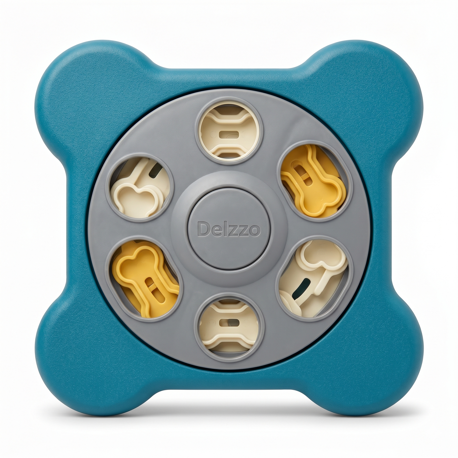 Delzzo Interactive Dog Puzzle Toy Level 2 - Teal & Grey (Slow Feeder and Mental Enrichment Game with Sliding Bone Buttons for Medium & Large Dogs)